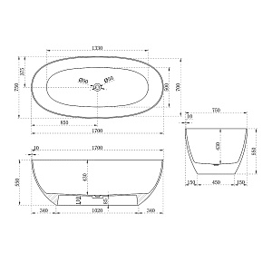 Ванна Vincea VBT-6T01B 170х75 отдельностоящая овальная