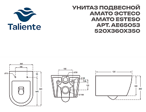 Унитаз подвесной Taliente Амато (Amato) Esteso T3 AE65053 белый с сиденьем микролифт смыв торнадо
