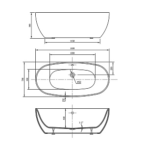 Ванна Vincea VBT-405-1600 160х78 отдельностоящая овальная